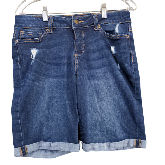 Time & Tru Women's Mid Rise Jean Shorts Blue Size 6 Distressed Cotton Blend - Picture 1 of 14